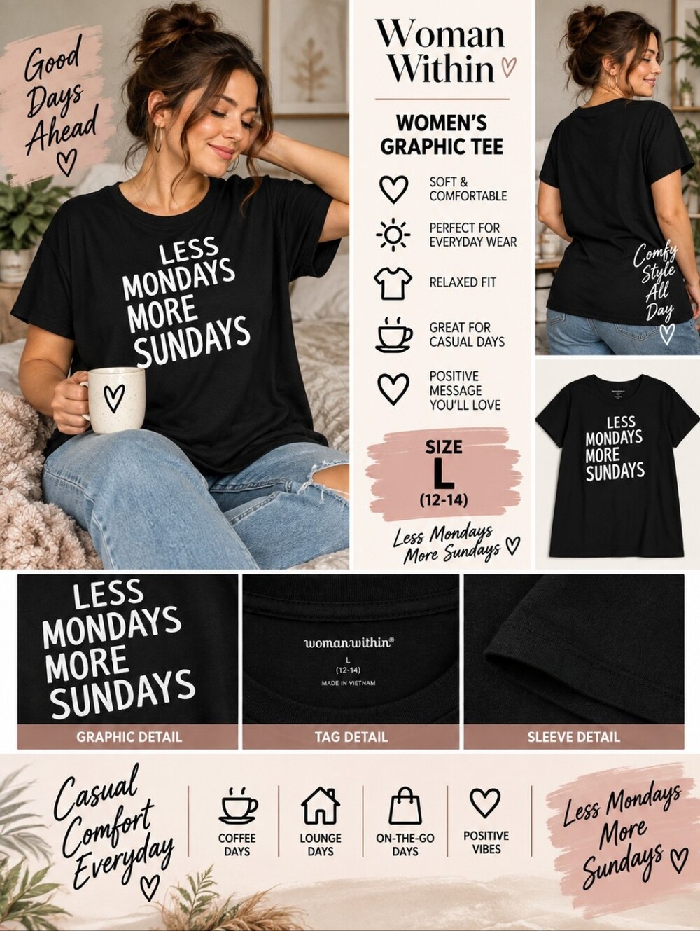 Woman within size large less mondays more sundays top #36